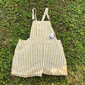 Plus Size Striped Overall Romper Mustard Shorts